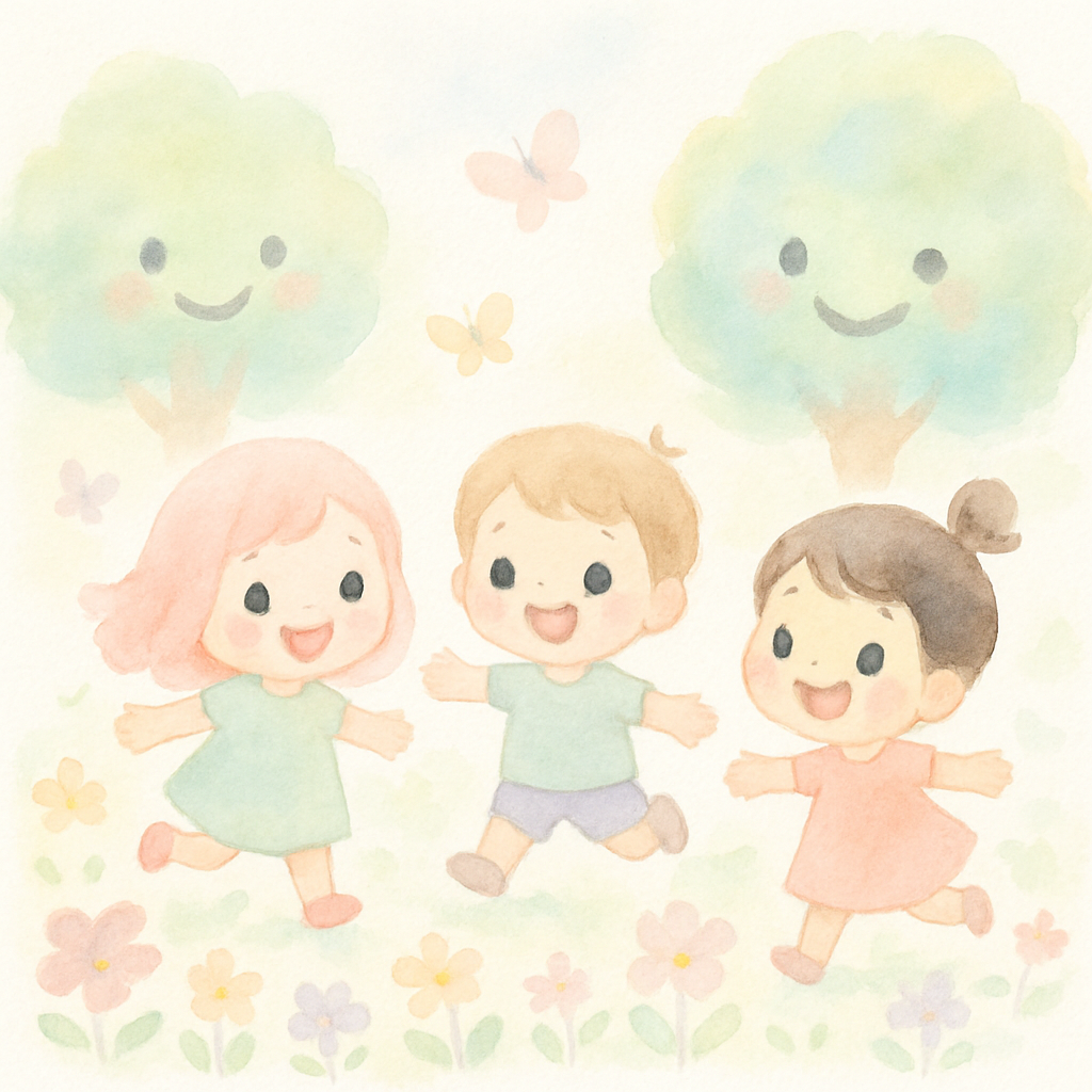 거인이 없는 동안 아이들이 정원에서 즐겁게 노는 모습